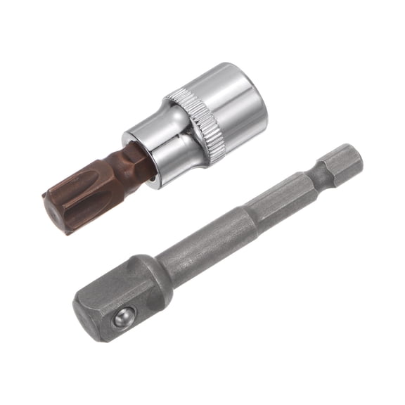 Uxcell T55 Torx Bit Socket, 3/8" Square Drive 1.89" Length with Hex Shank Power Drill Adapter