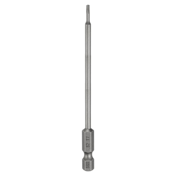 Uxcell T7 Torx Head Screwdriver Bit 1/4" Hex Shank 4" (100mm) Long Magnetic No Hole Tip 6 Point Star Screw Driver