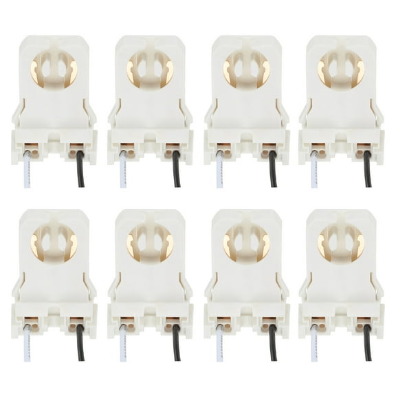 Uxcell T8 Lamp Holder, 8pcs Non-shunted Tombstone Light Socket G13 Base with Wires for LED Fluorescent Tube, White