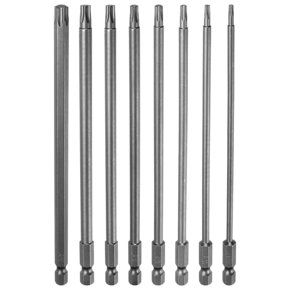Uxcell T8-T40 Magnetic Security Star 5 Point Torx Screwdriver Bit Set 1/4" Hex Shank 5.9" Length Screw Driver, 8 Pack