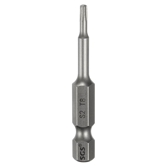 Uxcell T8 Torx Head Screwdriver Bit 1/4" Hex Shank 2" (50mm) Long Magnetic No Hole Tip 6 Point Star Screw Driver
