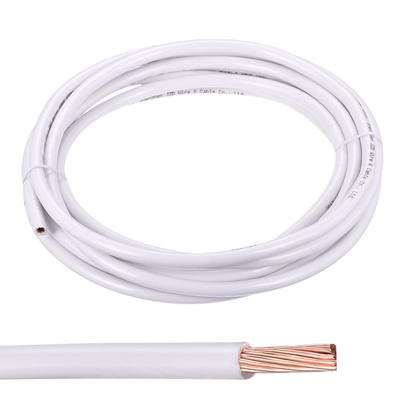 Uxcell THHN Wire 6 AWG Single Bare Stranded Copper 10ft 600V White Single Bare Stranded Copper, with Nylon Jacket and Insulation, for Building Wiring Lighting Circuits