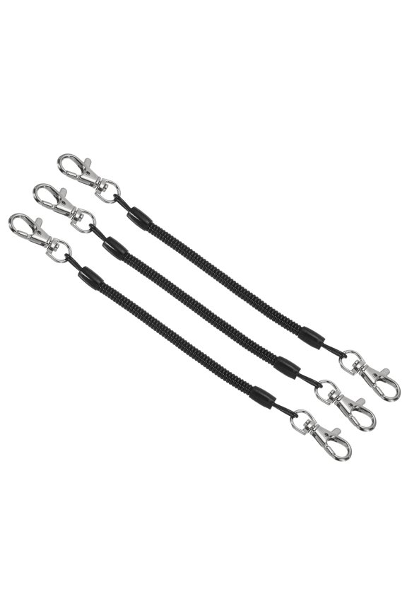 TPU Retractable Coil Spring Keychain for Key Rings Hand Tools ID Passes 3 Pcs Black 4.72"