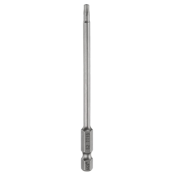 Uxcell TT15 Security Torx Head Screwdriver Bit 4" (100mm) Long 1/4" Hex Shank Magnetic Tamper Proof 6 Point Star Screw Driver