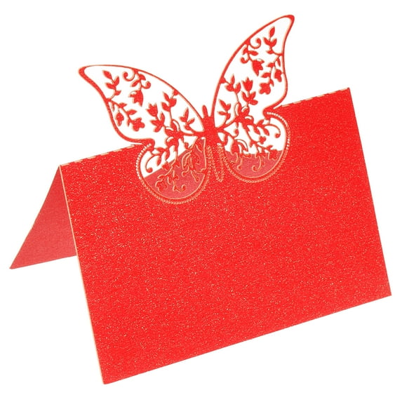 Uxcell Table Name Place Cards,25Pcs Hollow Butterfly Cut Design Blank Card Red