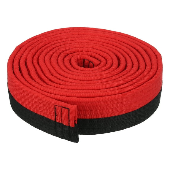 Uxcell Taekwondo Colored Ranking Belt 1.6"x9.8Ft 3 m, Polyester Martial Arts Judo Karate Belt, Red&Black