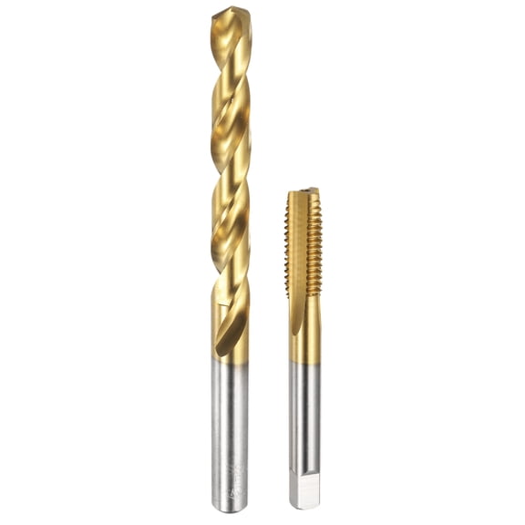 Uxcell Tap and Drill Bit Set, 1pcs M10 x 1 Straight Flute Thread Screw Taps & 1pcs 9mm Twist Drill Bits, Titanium Coated HSS-6542 Tapping Threading Tool Kit