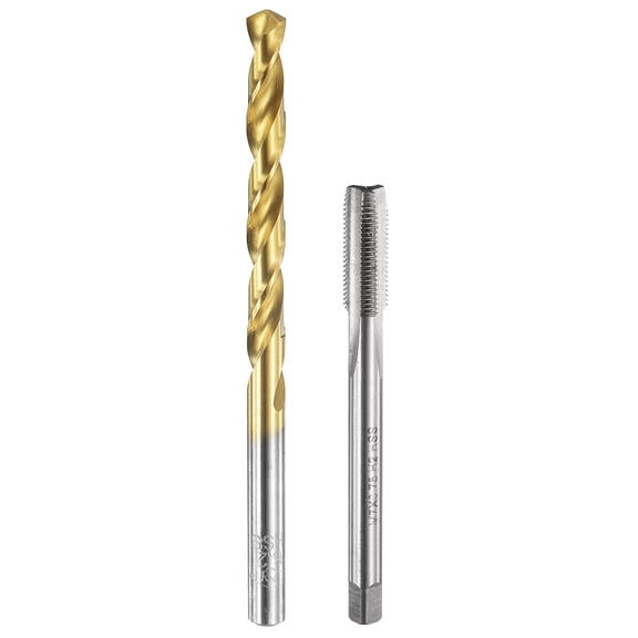 Uxcell Tap and Drill Bit Set, 1pcs M7 x 0.75 Straight Flute Thread Screw Taps & 1pcs 6.2mm Twist Drill Bits, Uncoated/Titanium Coated HSS-6542 Tapping Threading Tool Kit