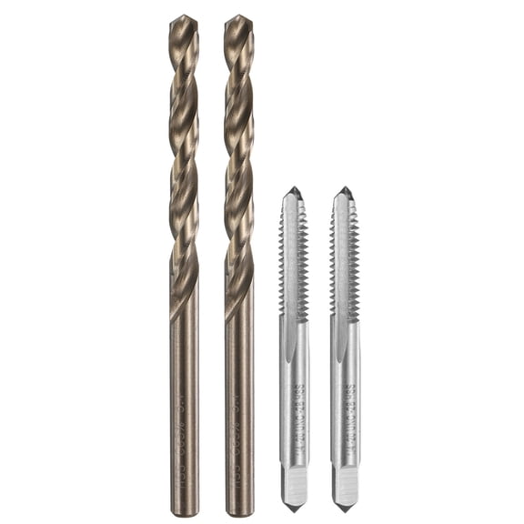 Uxcell Tap and Drill Bit Set, 2pcs 1/4-20 UNC Straight Flute Thread Screw Taps & 2pcs 5.1mm Twist Drill Bits, Uncoated/Roasted Yellow HSS-6542/M35 HSS-CO Tapping Threading Tool Kit