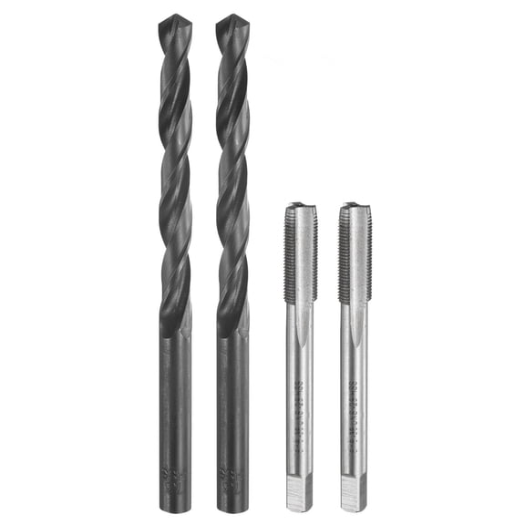 Uxcell Tap and Drill Bit Set, 2pcs 5/16-36 UNS Straight Flute Thread Screw Taps & 2pcs 7.3mm Twist Drill Bits, Uncoated/Black Oxide HSS-6542 Tapping Threading Tool Kit