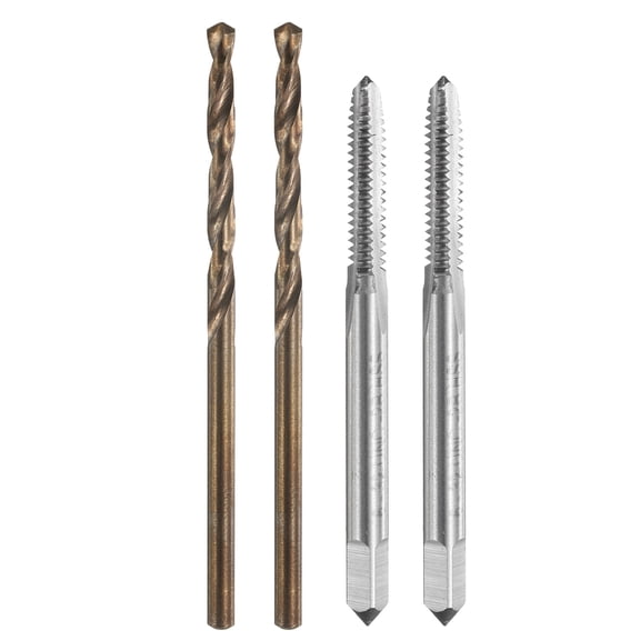 Uxcell Tap and Drill Bit Set, 2pcs 6-32 UNC Straight Flute Thread Screw Taps & 2pcs 2.6mm Twist Drill Bits, Uncoated/Roasted Yellow HSS-6542/M35 HSS-CO Tapping Threading Tool Kit