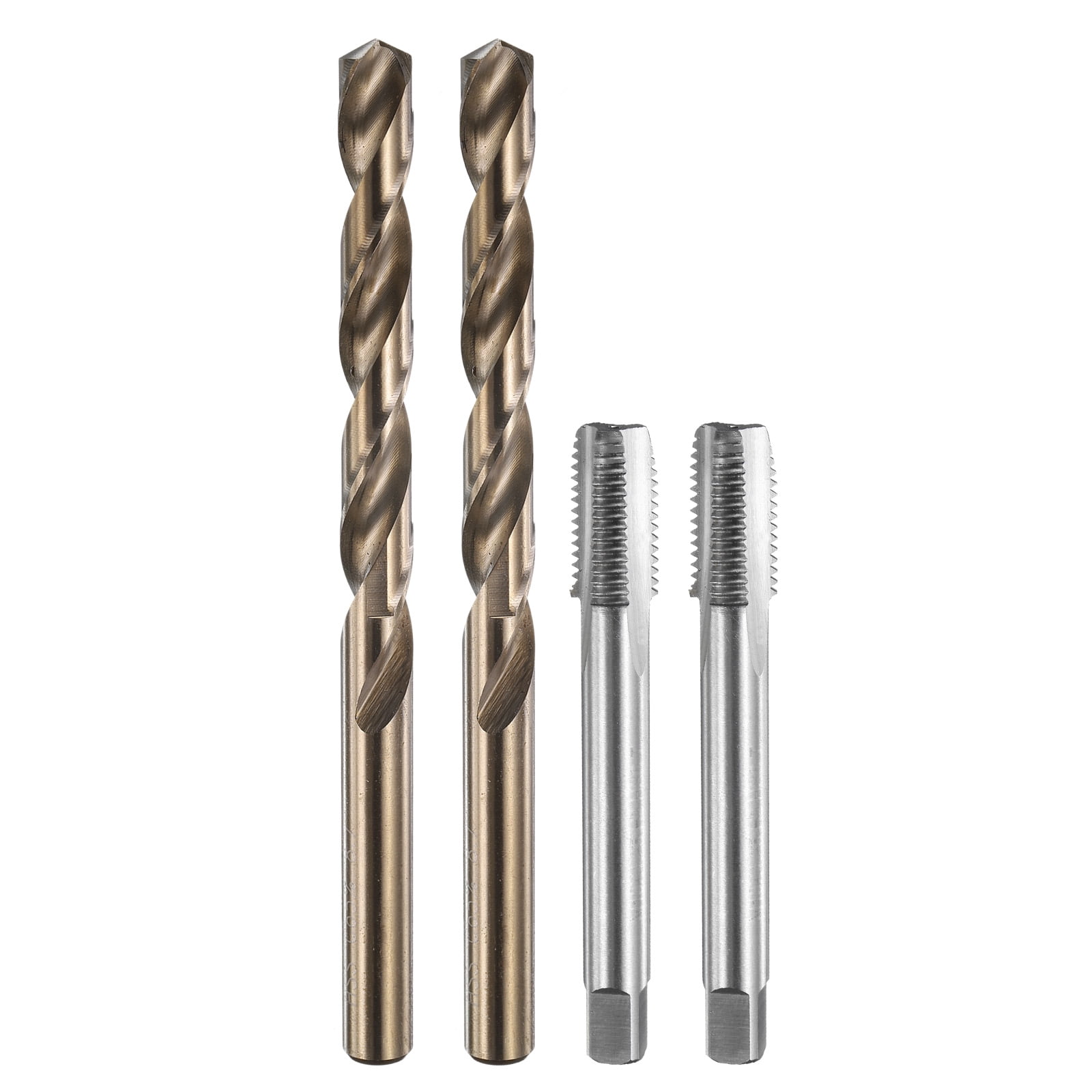 Uxcell Tap and Drill Bit Set, 2pcs M10 x 1.25 Straight Flute Thread Screw Taps & 2pcs 8.7mm Twist Drill Bits, Uncoated/Roasted Yellow HSS-6542/M35 HSS-CO Tapping Threading Tool Kit