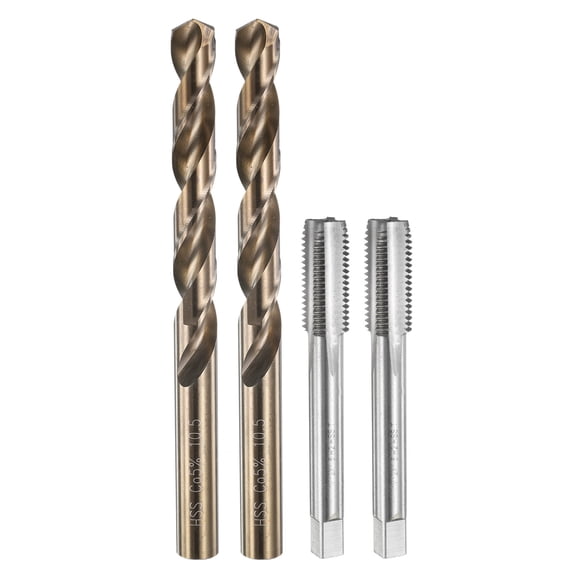 Uxcell Tap and Drill Bit Set, 2pcs M12 x 1.5 Straight Flute Thread Screw Taps & 2pcs 10.5mm Twist Drill Bits, Uncoated/Roasted Yellow HSS-6542/M35 HSS-CO Tapping Threading Tool Kit