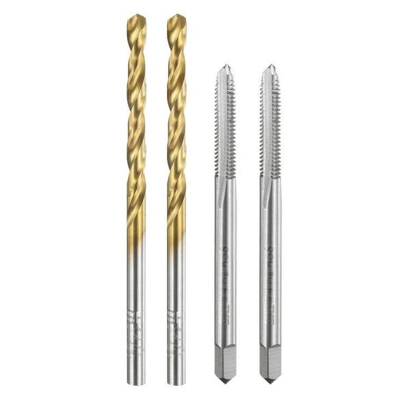 Uxcell Tap and Drill Bit Set, 2pcs M4 x 0.7 Straight Flute Thread Screw Taps & 2pcs 3.3mm Twist Drill Bits, Uncoated/Titanium Coated HSS-6542 Tapping Threading Tool Kit