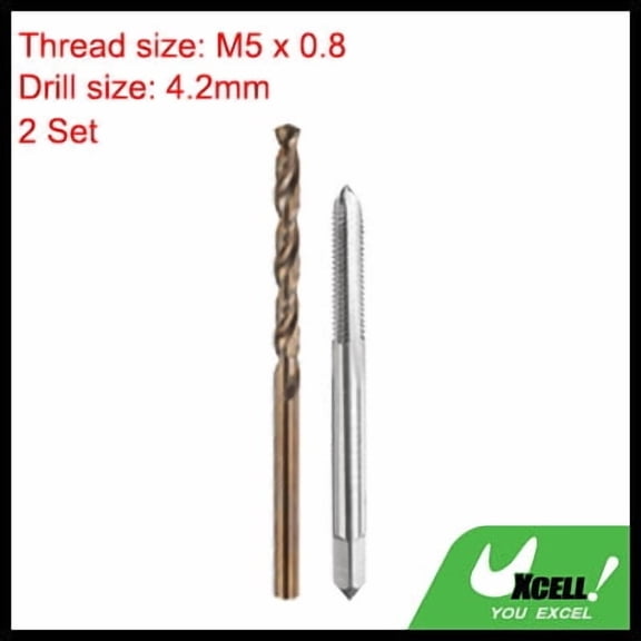 Uxcell Tap and Drill Bit Set, 2pcs M5 x 0.8 Straight Flute Thread Screw Taps & 2pcs 4.2mm Twist Drill Bits, Uncoated/Roasted Yellow HSS-6542/M35 HSS-CO Tapping Threading Tool Kit