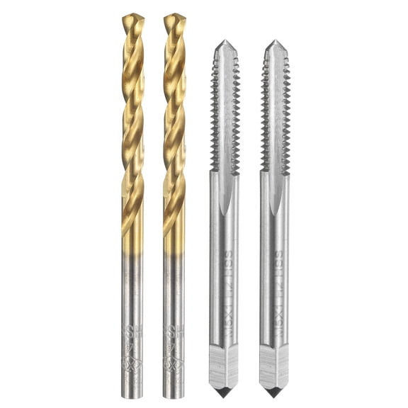 Uxcell Tap and Drill Bit Set, 2pcs M5 x 1 Straight Flute Thread Screw Taps & 2pcs 4.0mm Twist Drill Bits, Uncoated/Titanium Coated HSS-6542 Tapping Threading Tool Kit