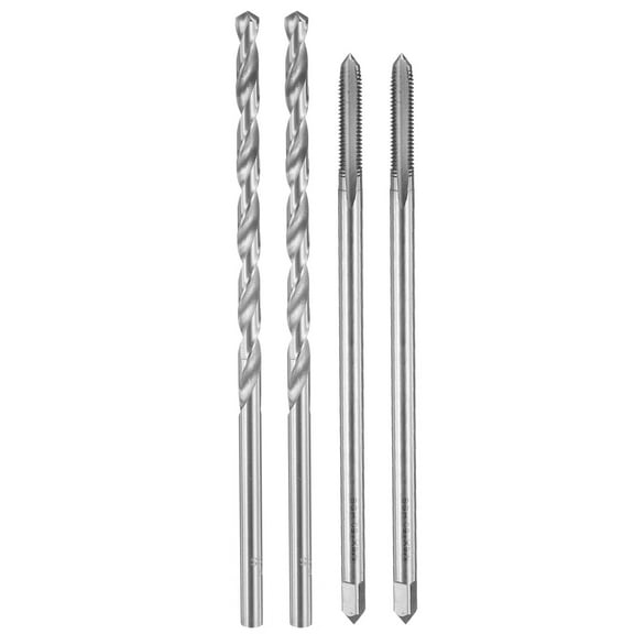 Uxcell Tap and Drill Bit Set, 2pcs M6 x 1 Straight Flute Thread Screw Taps 150mm Extra Long & 2pcs 6mm Twist Drill Bits 160mm Extra Long, Tapping Threading Tool Kit