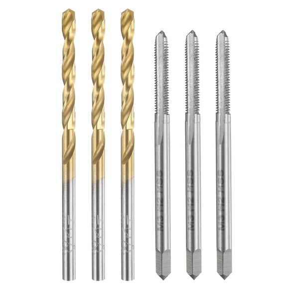 Uxcell Tap and Drill Bit Set, 3pcs M3 x 0.5 Straight Flute Thread Screw Taps & 3pcs 3mm Twist Drill Bits, Uncoated/Titanium Coated HSS-6542 Tapping Threading Tool Kit
