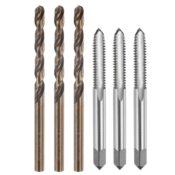 Uxcell Tap and Drill Bit Set, 3pcs M6 x 1.25 Straight Flute Thread Screw Taps & 3pcs 4.7mm Twist Drill Bits, Uncoated/Roasted Yellow HSS-6542/M35 HSS-CO Tapping Threading Tool Kit