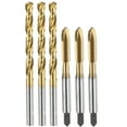 thumbnail image 1 of Uxcell Tap and Drill Bit Set, 3pcs M6 x 1 Metric Spiral Point Thread Screw Taps & 3pcs 5.0mm Twist Drill Bits, Titanium Coated HSS-6542 Tapping Threading Tool Kit, 1 of 7