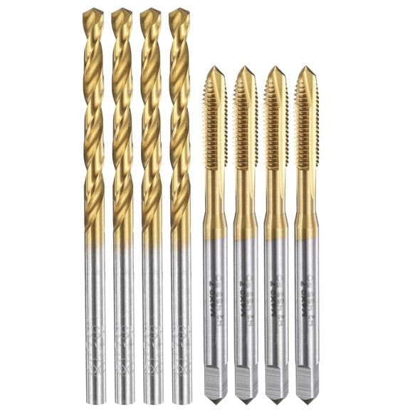 Uxcell Tap and Drill Bit Set, 4pcs M4 x 0.7 Metric Spiral Point Thread Screw Taps & 4pcs 3.3mm Twist Drill Bits, Titanium Coated HSS-6542 Tapping Threading Tool Kit