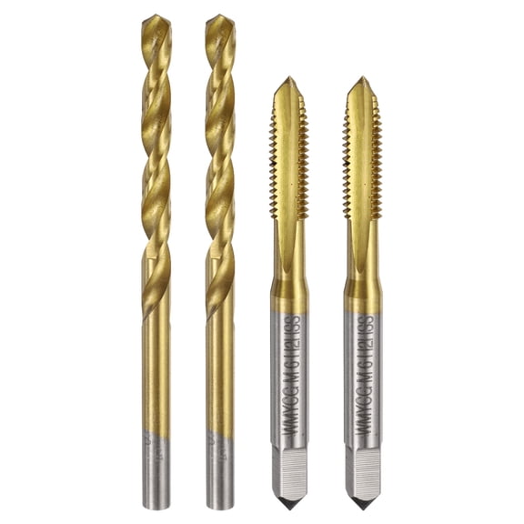 Uxcell Tap and Drill Bit Set, 2 Pieces M6 x 1 Spiral Point Tap & 2 Pieces 5mm Drill Bit Titanium Coated