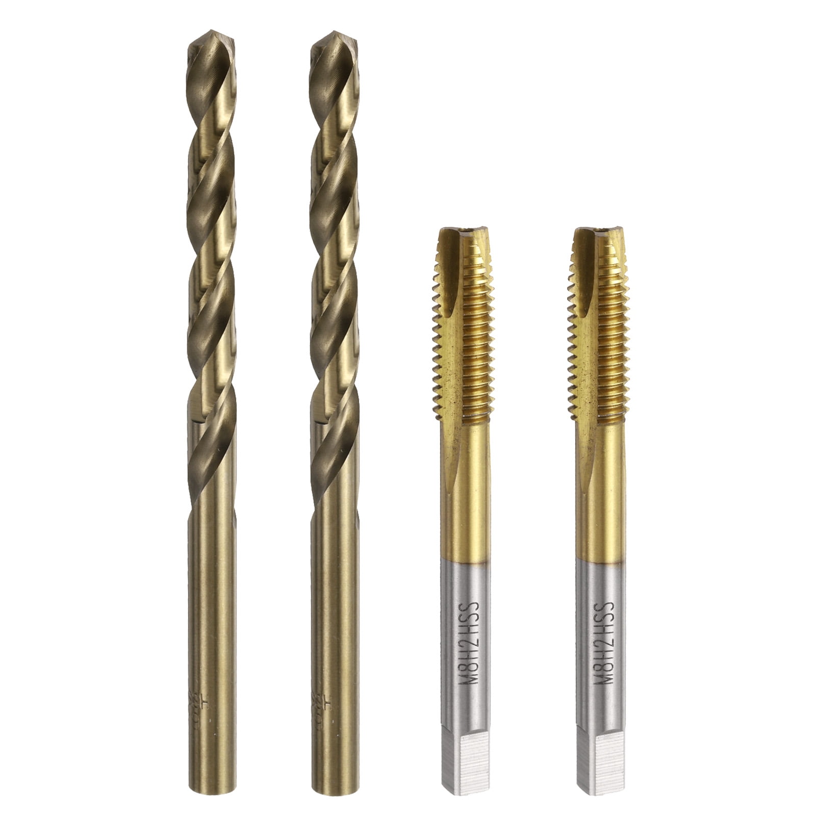 Uxcell Tap and Drill Bit Set, 2pcs M8 x 1.25 Spiral Point Tap Ti-Coated & 2pcs 6.8mm Drill Bit Roasted Yellow