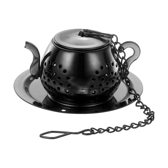 Uxcell Tea Strainers Steeper, Stainless Steel Loose Leaf Tea Steeper Filter with Chain and Tray Reusable Coarse Pores Mesh Strainer Diffuser for Teacups Teapots Mugs, Black