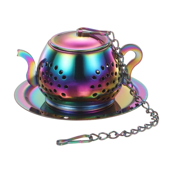 Uxcell Tea Strainers Steeper, Stainless Steel Loose Leaf Tea Steeper Filter with Chain and Tray Reusable Coarse Pores Mesh Strainer Diffuser for Teacups Teapots Mugs, Multicolored