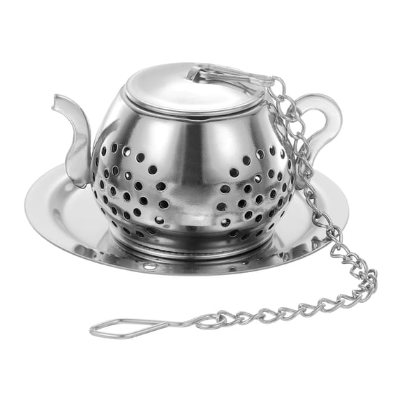 Uxcell Tea Strainers Steeper, Stainless Steel Loose Leaf Tea Steeper Filter with Chain and Tray Reusable Coarse Pores Mesh Strainer Diffuser for Teacups Teapots Mugs, Silver