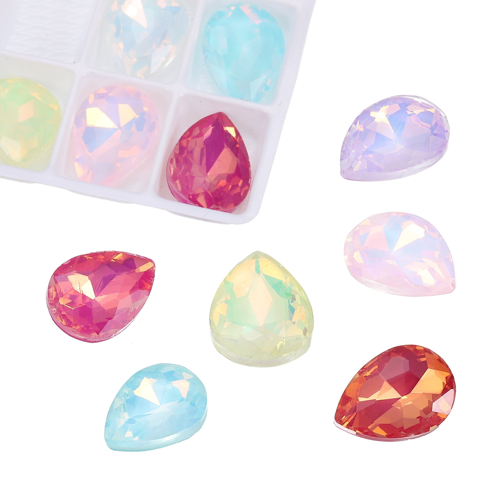 Uxcell 0.71'' x 0.51'' Tear Drop Rhinestones for Nails Pointed Back Rhinestones Setting Crystals Stone Colorful 112 Pcs