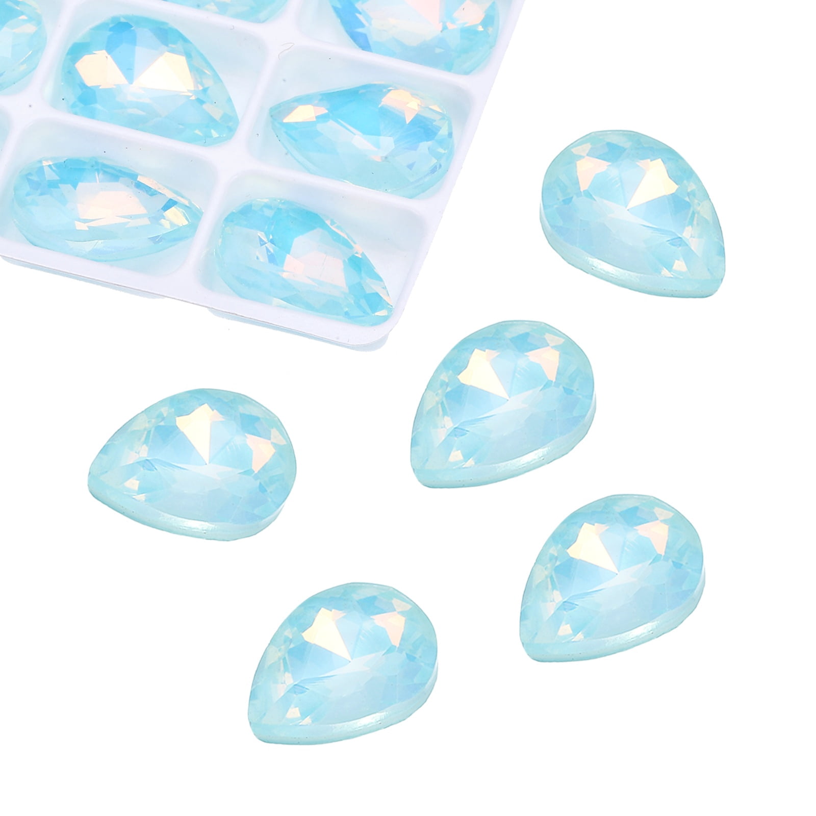 Uxcell 0.71'' x 0.51'' Tear Drop Rhinestones for Nails Pointed Back Rhinestones Setting Crystals Stone Lake Blue 112 Pcs