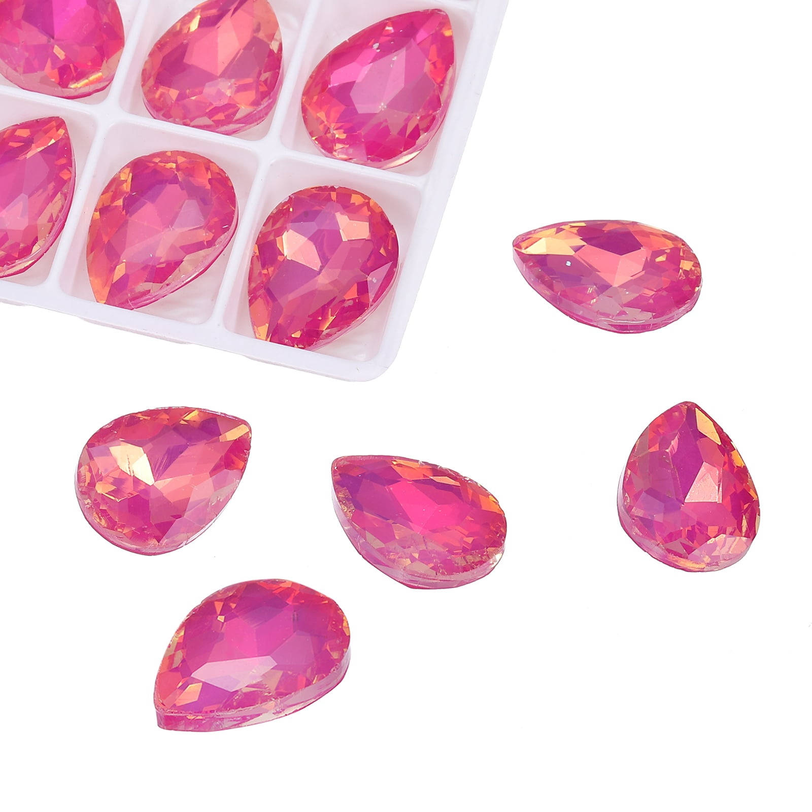 Uxcell 0.71'' x 0.51'' Tear Drop Rhinestones for Nails Pointed Back Rhinestones Setting Crystals Stone Rose Red 112 Pcs