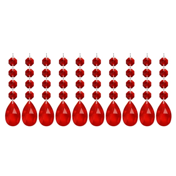 Uxcell Teardrop Crystal Chandelier Pendants Beads, 10 Pack 125mm Length 38mm Chandelier Prisms Parts Ornaments Hanging Beads for DIY Arts Crafts Decoration, Red