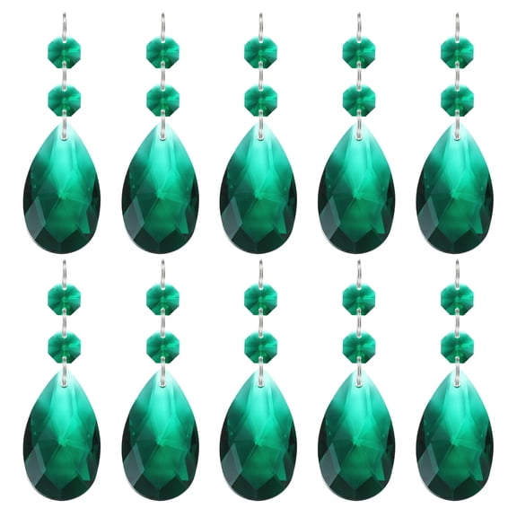 Uxcell Teardrop Crystal Chandelier Pendants Beads, 10 Pack 85mm Length 38mm Chandelier Prisms Parts Ornaments Hanging Beads for DIY Arts Crafts Decoration, Dark Green