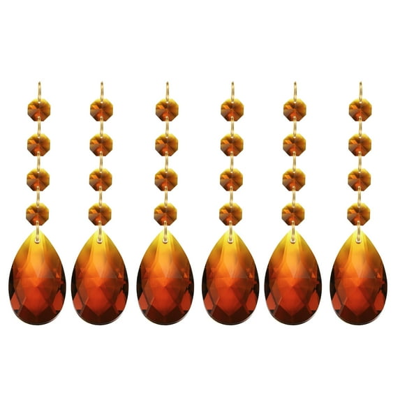 Uxcell Teardrop Crystal Chandelier Pendants Beads, 6 Pack 120mm Length 38mm Prisms Parts Beads Dark Amber