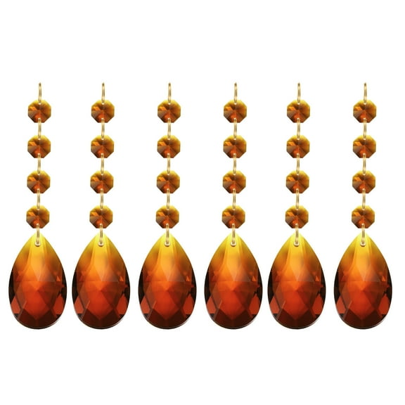 Uxcell Teardrop Crystal Chandelier Pendants Beads, 6 Pack 120mm Length 38mm Prisms Parts Beads Dark Amber