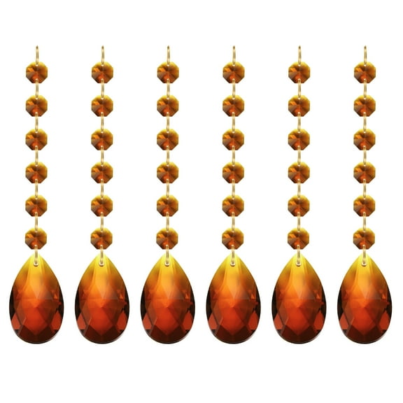 Uxcell Teardrop Crystal Chandelier Pendants Beads, 6 Pack 160mm Length 38mm Prisms Parts Beads Dark Amber