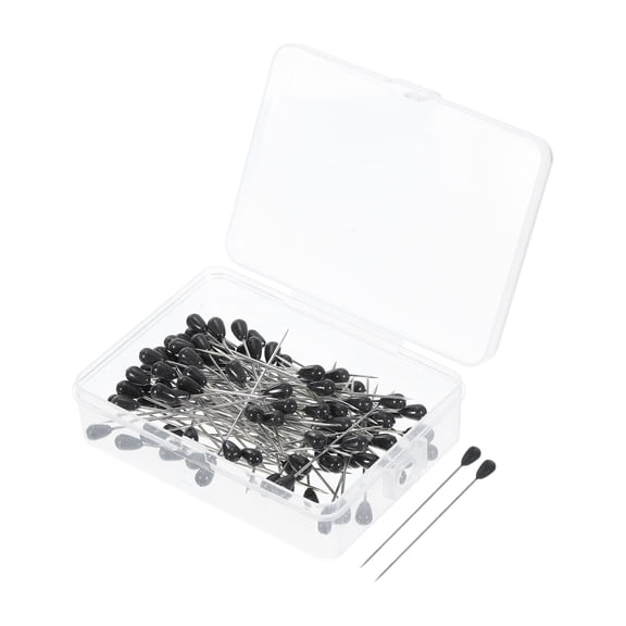 Uxcell Teardrop Pearl Head Pins, Corsage Pins 1.8" Sewing Straight Pin, Black, 200Pack