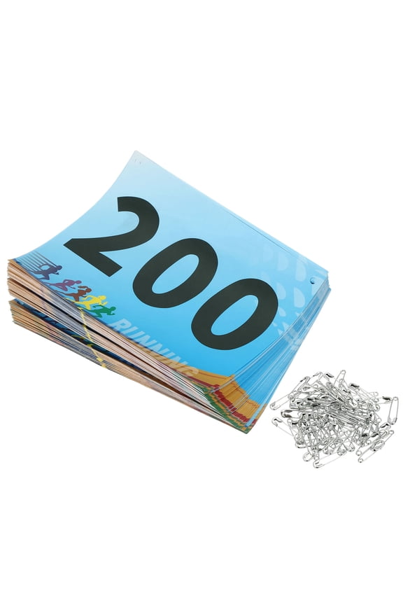 Tearproof Running Bib Numbers 7x6 Inch, 1-200 Race Competitor Numbers with Safety Pin , Multicolor