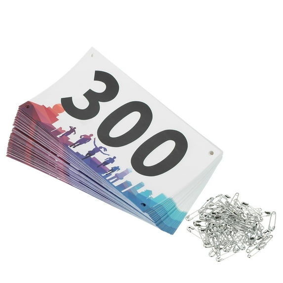 Uxcell Tearproof Running Bib Numbers 7x4 Inch, 201-300 Waterproof Race Competitor Numbers with Safety Pin , Multicolor