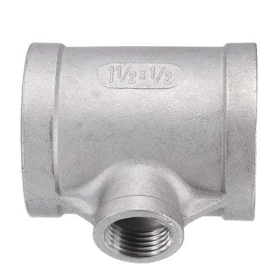 Uxcell Tee Pipe Fitting (1/2" x 1-1/2" x 1-1/2" ) NPT Female 304 Stainless Steel t Shaped Reducer 3 Way T-Connector for Industrial Connection Water Air Gas Oil Fuel