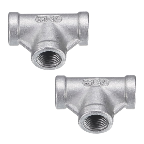 Uxcell 2pcs Tee Pipe Fitting (1/8" x 1/8" x 1/8" ) NPT Female 304 Stainless Steel t Shaped 3 Way T-Connector for Industrial Connection Water Air Gas Oil Fuel