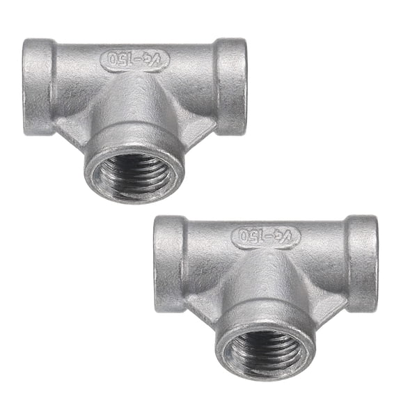 Uxcell 2pcs Tee Pipe Fitting (1/4" x 1/4" x 1/4" ) NPT Female 304 Stainless Steel t Shaped 3 Way T-Connector for Industrial Connection Water Air Gas Oil Fuel
