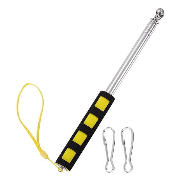 Uxcell Telescopic Handheld Flag Pole, 5ft/1.5m Retractable Telescopic Pole Stainless Steel with Clips Extendable Banner Flagpole Pointer for Teaching Outdoor Sports Events Parades, Yellow