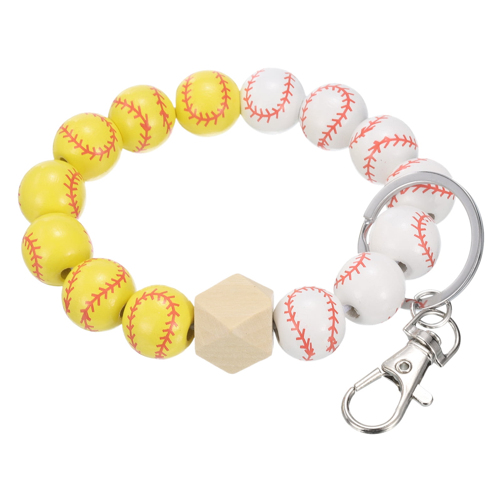 Uxcell Tennis Charm Wristlet Keychain Wooden Bead Sports Charm Bracelet
