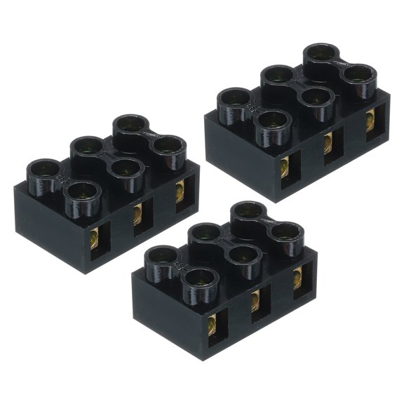 Uxcell Terminal Block 3 Positions 500V 10A Dual Row Screw Terminals Barrier Strip Wire Connector 3Pcs