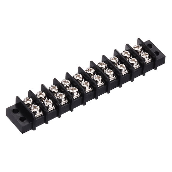 Uxcell Terminal Block 300V 20A Dual Rows 10P Circuit Screw Terminals Barrier Strip PA66 for Wire Connect, 112mm x 21mm x 13mm