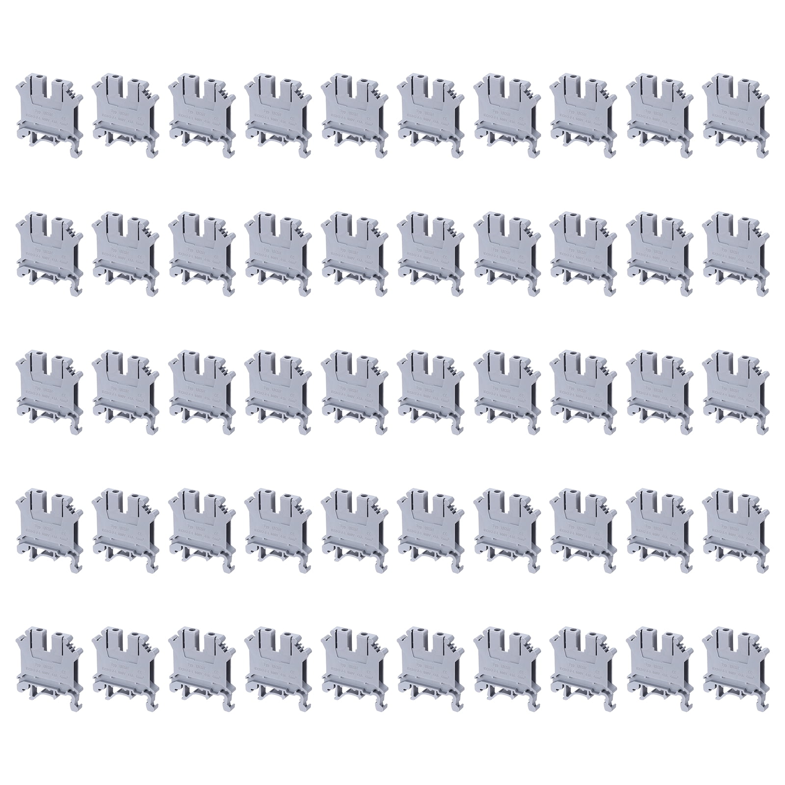 Uxcell Terminal Blocks 50 Pack UK-5N Rail Mount Fuse Holder Screw Terminal Block Wire End Bracket Stopper Din Rail Screw for DIY Electronic Circuits Machine Appliances, Gray