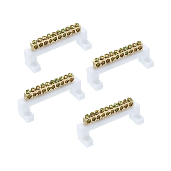 Uxcell Terminal Ground Bar Electrical Block Barrier Brass Bridge Design 10 Positions Pack of 4